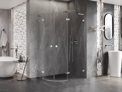 Mexen Lunar L pusapvalė dušo kabina su varstomomis durimis dešinė 90 x 80 cm, skaidri, chromas - 833L-090P-080L-01-00