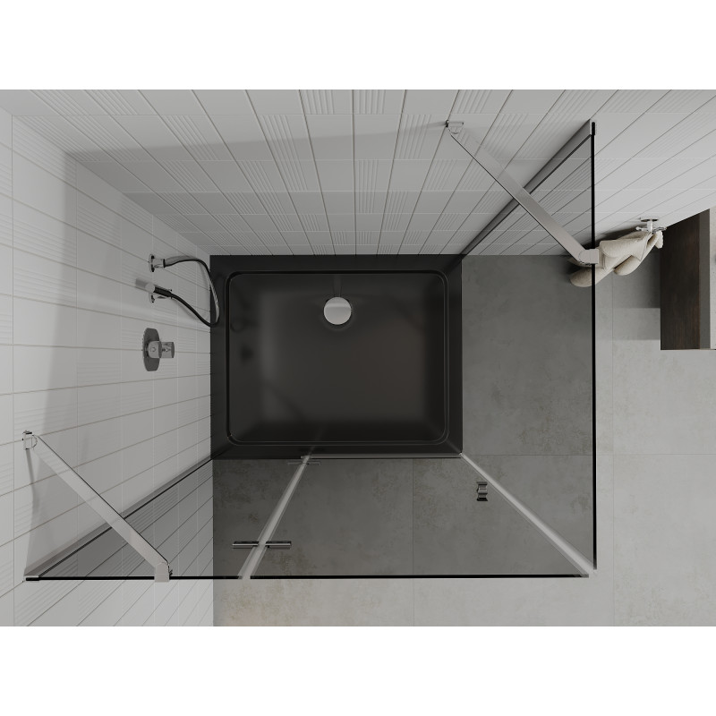 Mexen Roma Atveriama dušo kabina 120 x 80 cm, grafitas, chromas + Flat padėklas, juodas - 854-120-080-01-40-4070