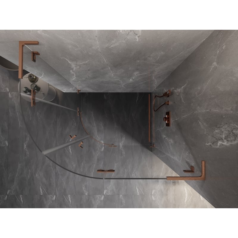 Mexen Lunar L pusapvalė dešinė atveriama dušo kabina 80 x 70 cm, skaidri, šlifuoto vario - 833L-080P-070L-65-00