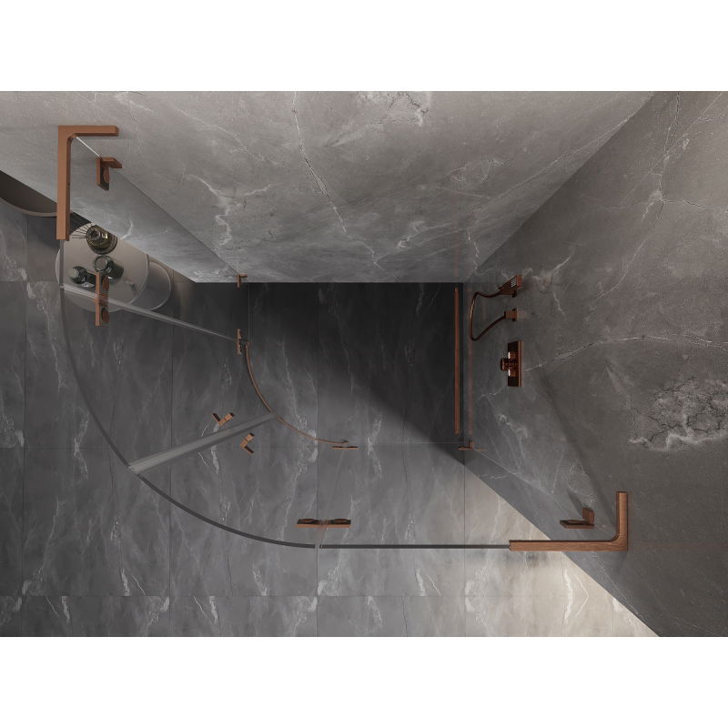 Mexen Lunar L pusapvalė lengvai atidaroma dušo kabina dešinė 100 x 70 cm, skaidri, šlifuotas varis - 833L-100P-070L-65-00