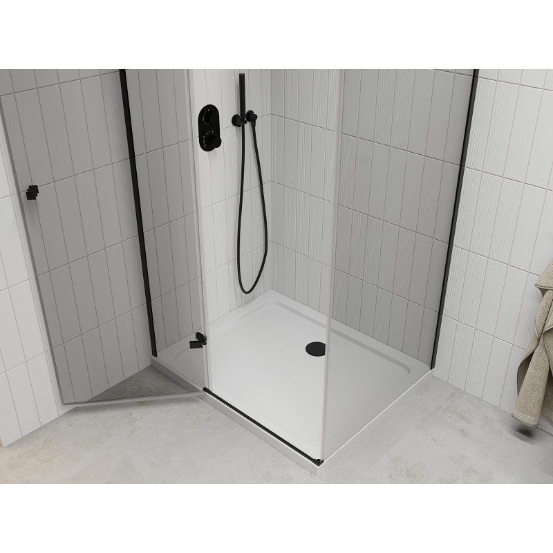 Mexen Roma pasukama dušo kabina 70 x 100 cm, permatomas, juoda + Flat padėklas, baltas - 854-070-100-70-00-4010B