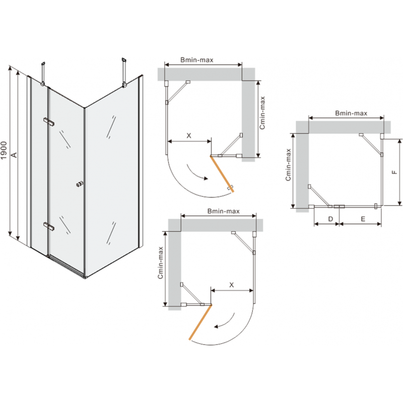 Mexen Roma dušo kabina atveriama 80 x 80 cm, skaidri, juoda + Flat padėklas, baltas - 854-080-080-70-00-4010B