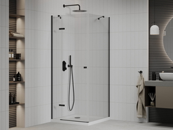 Mexen Roma 90 x 90 cm atveriamas dušo kabinas, skaidrus, juodas + Flat padėklas, baltas - 854-090-090-70-00-4010B