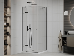 Mexen Roma pakreipiama dušo kabina 90 x 90 cm, Skaidrus, Juoda + dušo padėklas Flat, Balta - 854-090-090-70-00-4010B