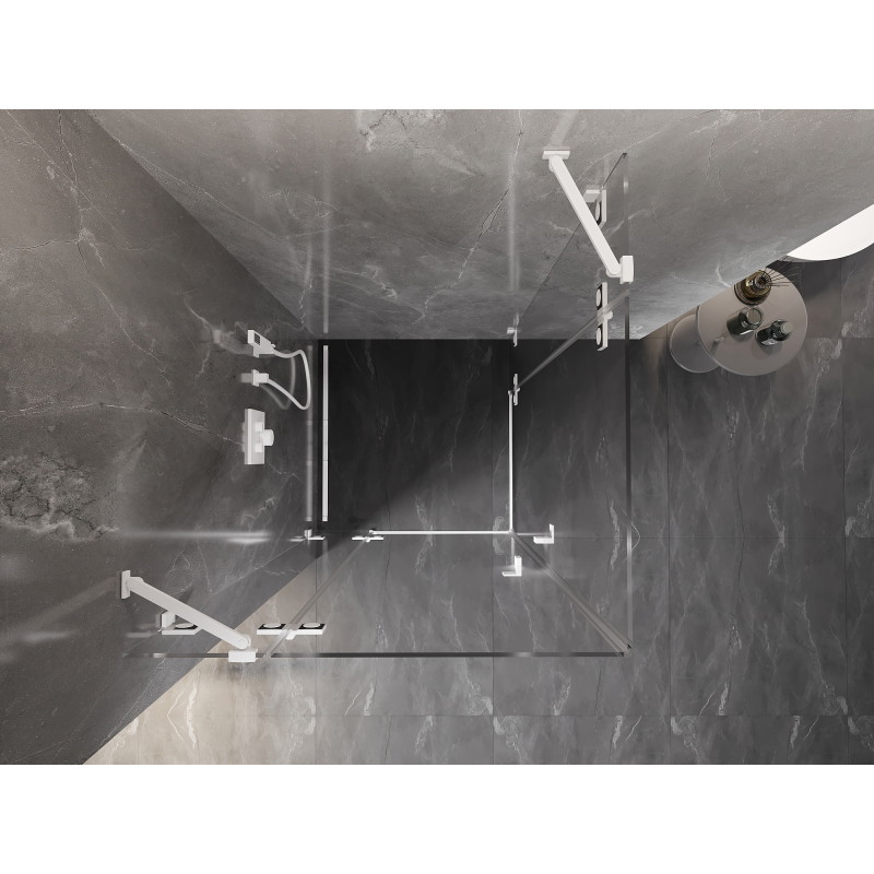 Mexen Lunar Dviguba stumdomos dušo kabina 90 x 90 cm, permatoma, balta - 834-090L-090P-20-00