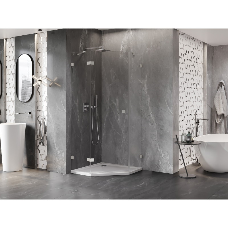 Mexen Lunar penkiakampė į dešinę atveriama dušo kabina 90 x 90 cm, skaidri, šlifuotas nikelis - 831-090L-090P-97-00-L