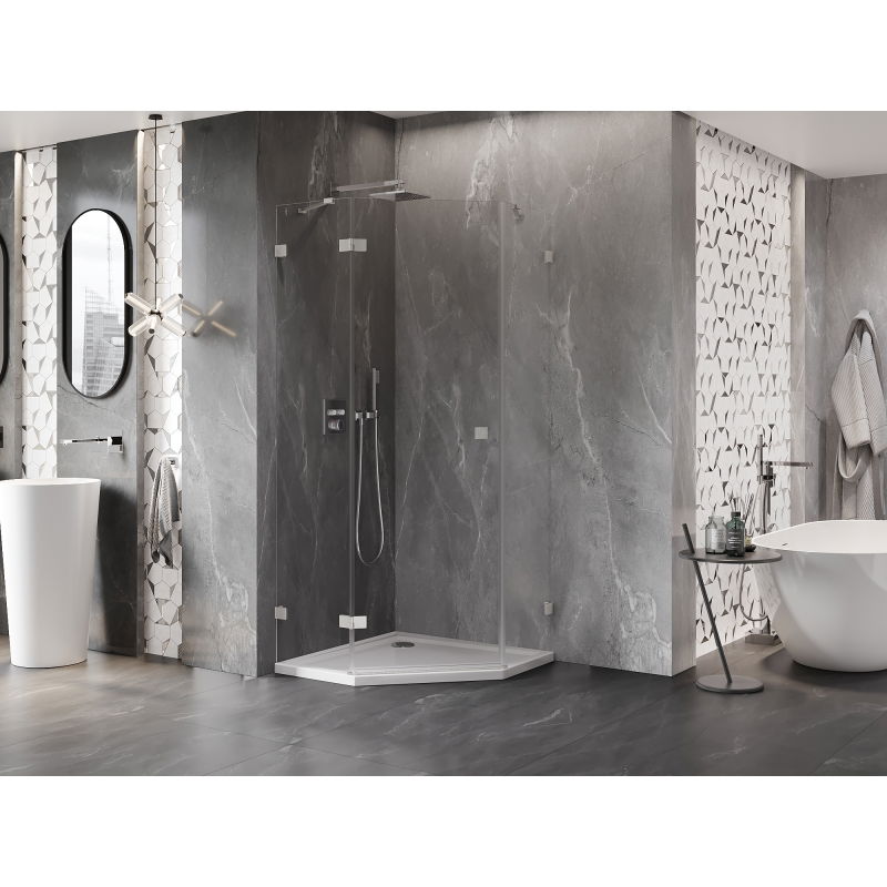 Mexen Lunar penkiakampė varstoma dušo kabina, kairė 90 x 90 cm, skaidrus, šlifuotas nikelis - 831-090L-090P-97-00-L