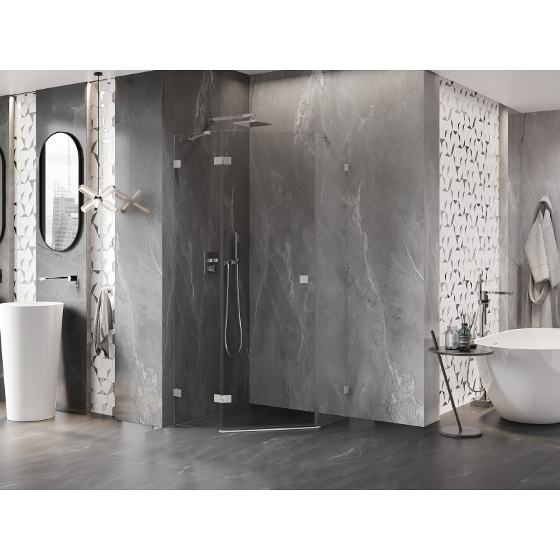 Mexen Lunar penkiakampė į dešinę atveriama dušo kabina 90 x 90 cm, skaidri, šlifuotas nikelis - 831-090L-090P-97-00-L