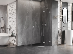 Mexen Lunar dešinioji pentagoninė dušo kabina 80 x 80 cm, skaidri, chromuota - 831-080P-080L-01-00-P