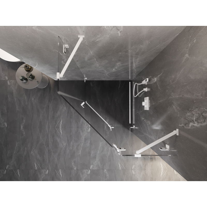 Mexen Lunar penkiakampė dešinės pusės dušo kabina, 100 x 100 cm, permatoma, balta - 831-100P-100L-20-00-P