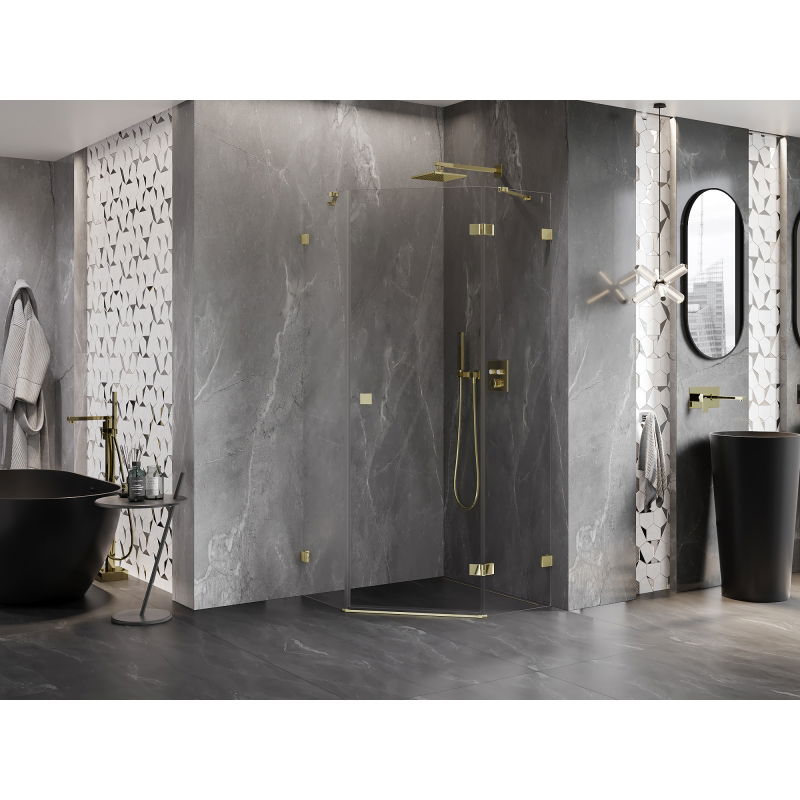 Mexen Lunar penkiakampė dešinės atveriamos dušo kabina 80 x 80 cm, permatoma, auksinė - 831-080P-080L-50-00-P