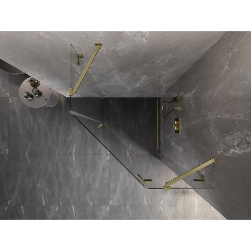 Mexen Lunar pentagonalinis dušo kabinas dešinys 80 x 80 cm, permatomas, auksinis šlifuotas - 831-080P-080L-55-00-P