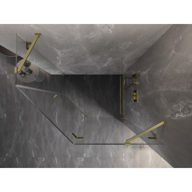 Mexen Lunar dušo kabina penkiakampė atveriama dešinė 100 x 80 cm, permatoma, šlifuotas auksas - 831-100P-080L-55-00-P