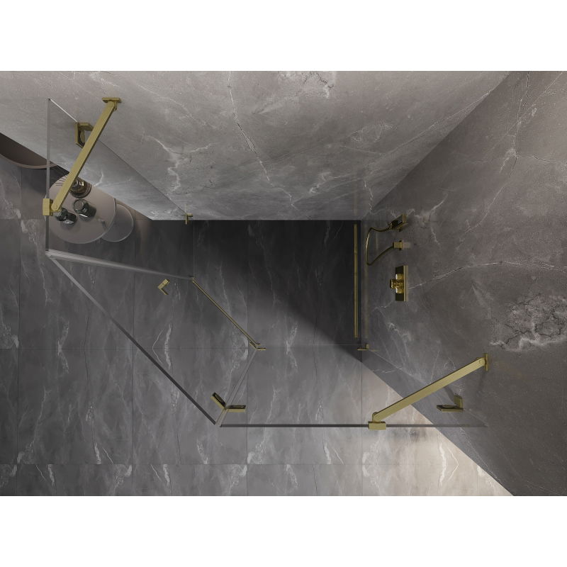 Mexen Lunar penkiakampė dešinė pusiau varstoma dušo kabina 100 x 90 cm, permatoma, auksinė matinė - 831-100P-090L-55-00-P