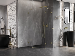 Mexen Lunar penkiakampė dešinė atveriama dušo kabina 100 x 100 cm, skaidri, auksinė matinė - 831-100P-100L-55-00-P