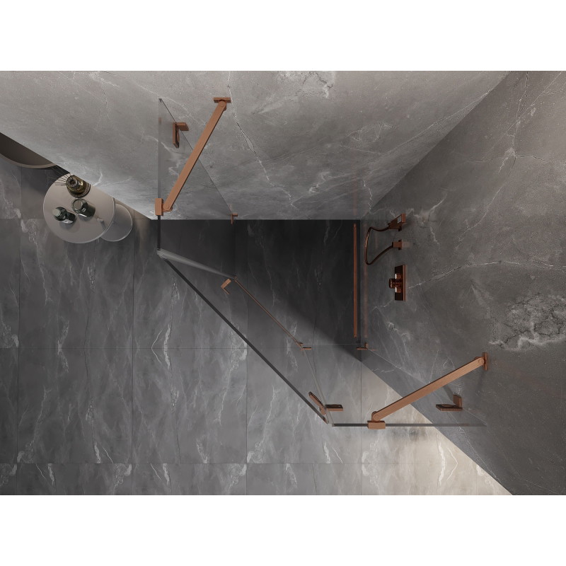 Mexen Lunar dešimties naudojimas keturkampis atveriamas dešinysis 90 x 90 cm, skaidrus, šepečiuotų vario