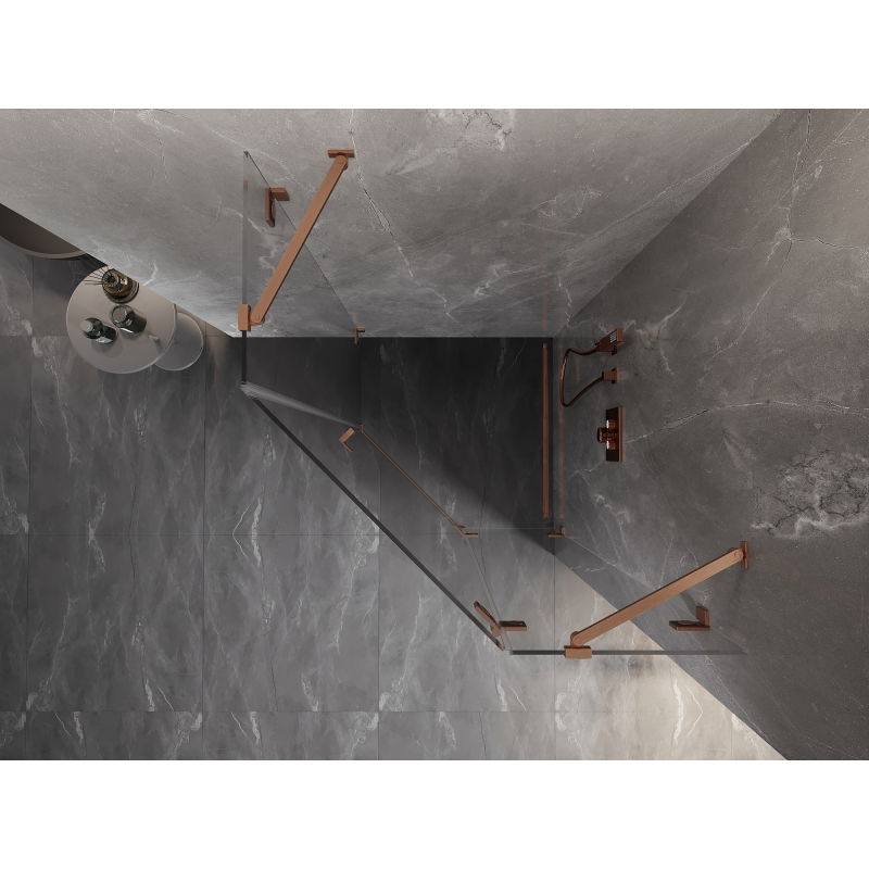 Mexen Lunar penkiakampė dešinė atveriama dušo kabina 90 x 90 cm, skaidri, šlifuotas varis - 831-090P-090L-65-00-P