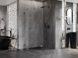 Mexen Lunar penkiakampė pakreipiama dešinė dušo kabina 100 x 80 cm, skaidri, šlifuota ginklų pilka - 831-100P-080L-66-00-P