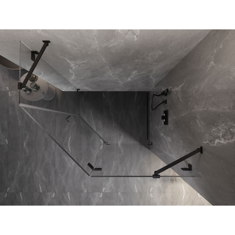 Mexen Lunar penkiakampė dešinė pakabinama dušo kabina 90 x 80 cm, permatoma, juoda - 831-090P-080L-70-00-P