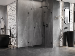 Mexen Lunar penkiakampė dušo kabina su dešinine atidarymo kryptimi, 100 x 100 cm, skaidri, juoda - 831-100P-100L-70-00-P