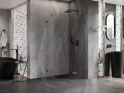 Mexen Lunar penkiakampis atveriamas dešinysis dušo kabinas 80 x 80 cm, permatomas, gun metal spalvos - 831-080P-080L-95-00-P