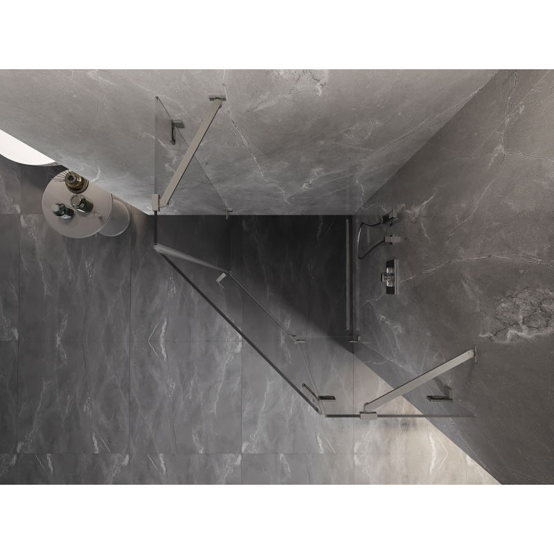 Mexen Lunar penkiakampė dešinioji dušo kabina 80 x 80 cm, skaidri, šlifuotas nikelis - 831-080P-080L-97-00-P