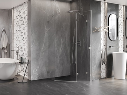 Mexen Lunar penkiakampė dušo kabina, atidaroma, dešinė, 90 x 90 cm, permatoma, šlifuotas nikelis - 831-090P-090L-97-00-P