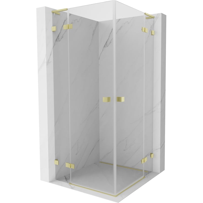Mexen Lunar L Duo atsiverianti dušo kabina 80 x 80 cm, permatoma, šepintas auksas - 834L-080L-080P-55-00
