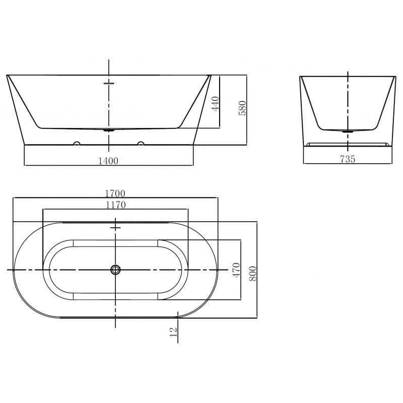 Mexen Oval Slim laisvai stovinti prie sienos montuojama vonia 170 x 80 cm, balta, rožinis auksas - 52661708000-60