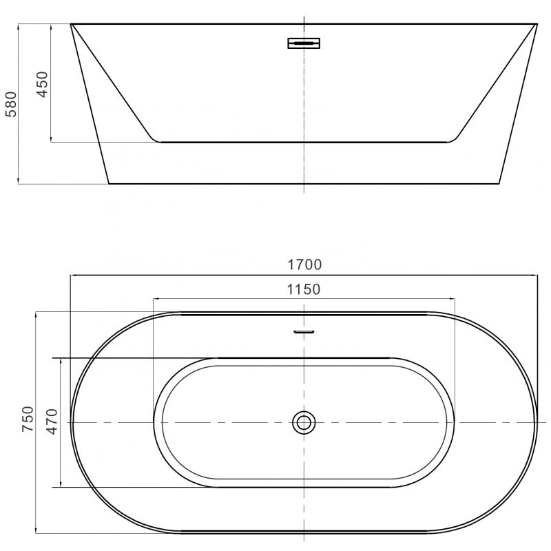 Mexen Luna Slim laisvai pastatoma vonia 170 x 75 cm, balta, perpylimas ginklų metalo - 52041707500-95