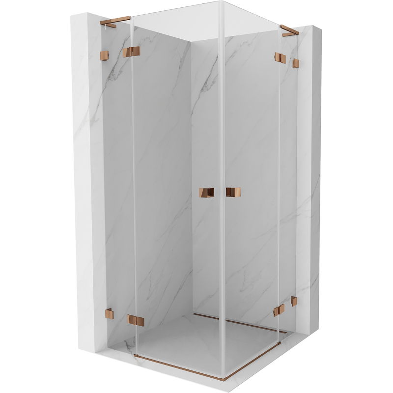 Mexen Lunar L Duo sulankstoma dušo kabina 95 x 95 cm, skaidri, rausvas auksas - 834L-095L-095P-60-00