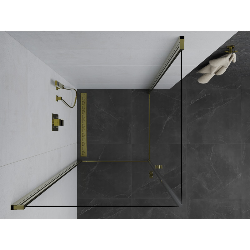 Mexen Pretoria Dviguba atveriama dušo kabina 70 x 70 cm, skaidri, auksinė - 852-070-070-50-00-02