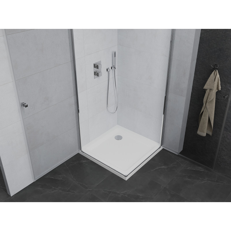 Mexen Pretoria Duo varstoma dušo kabina 90 x 90 cm, skaidrus, chromas + plokščias dušo padėklas - 852-090-090-01-02-4010