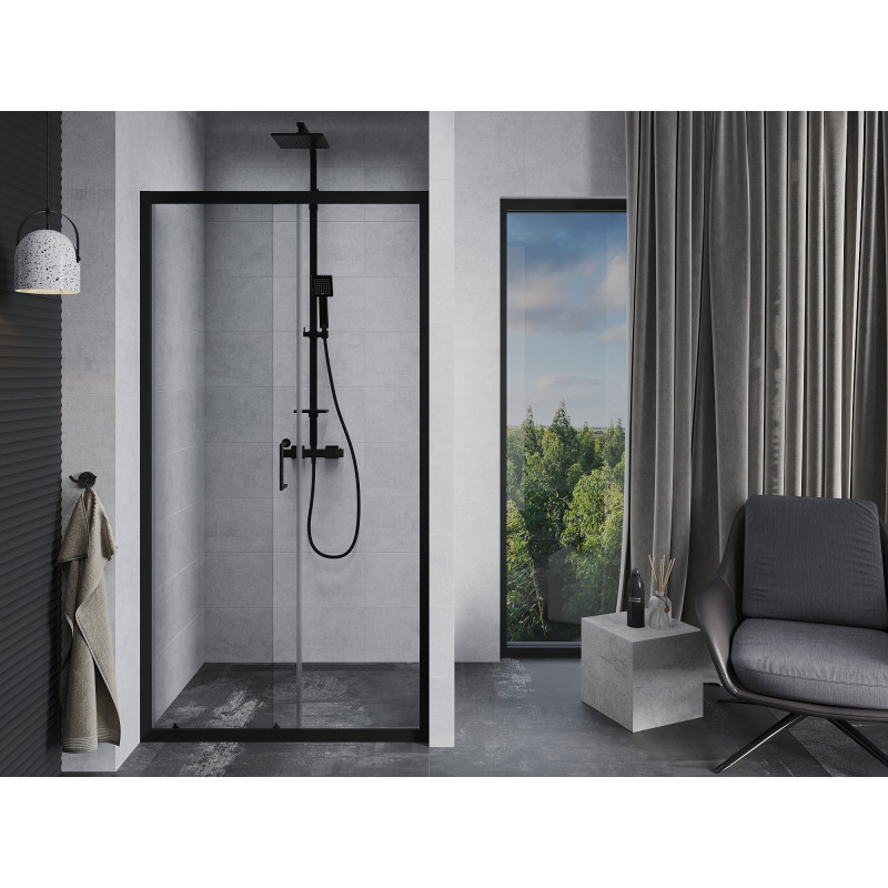 Mexen Apia stumdomos dušo durys 95 cm, permatomos, juodos - 845-095-000-70-00
