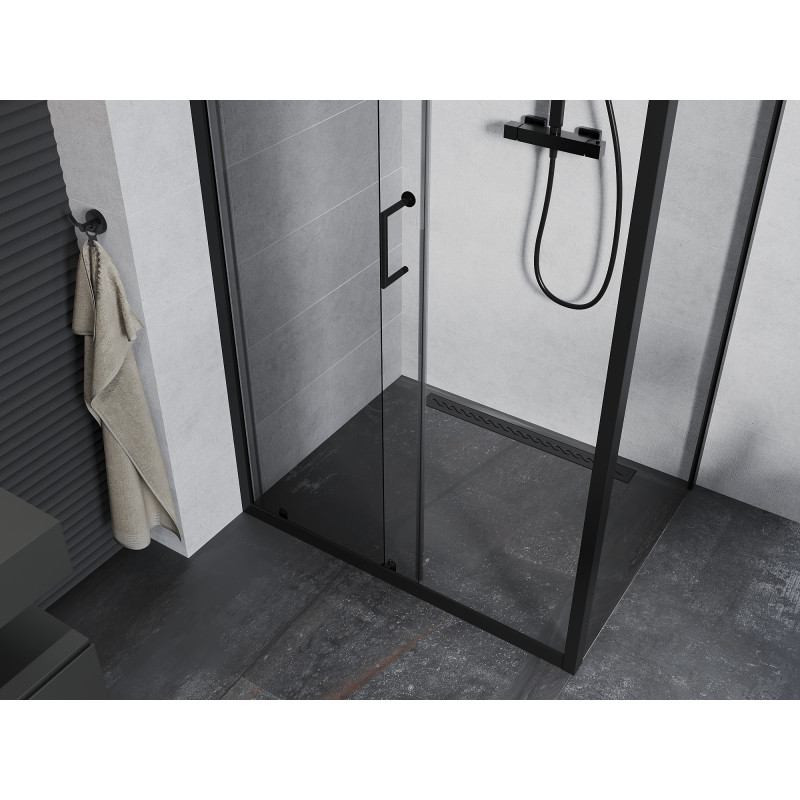 Mexen Apia stumdoma dušo kabina 140 x 70 cm, permatoma, juoda - 840-140-070-70-00