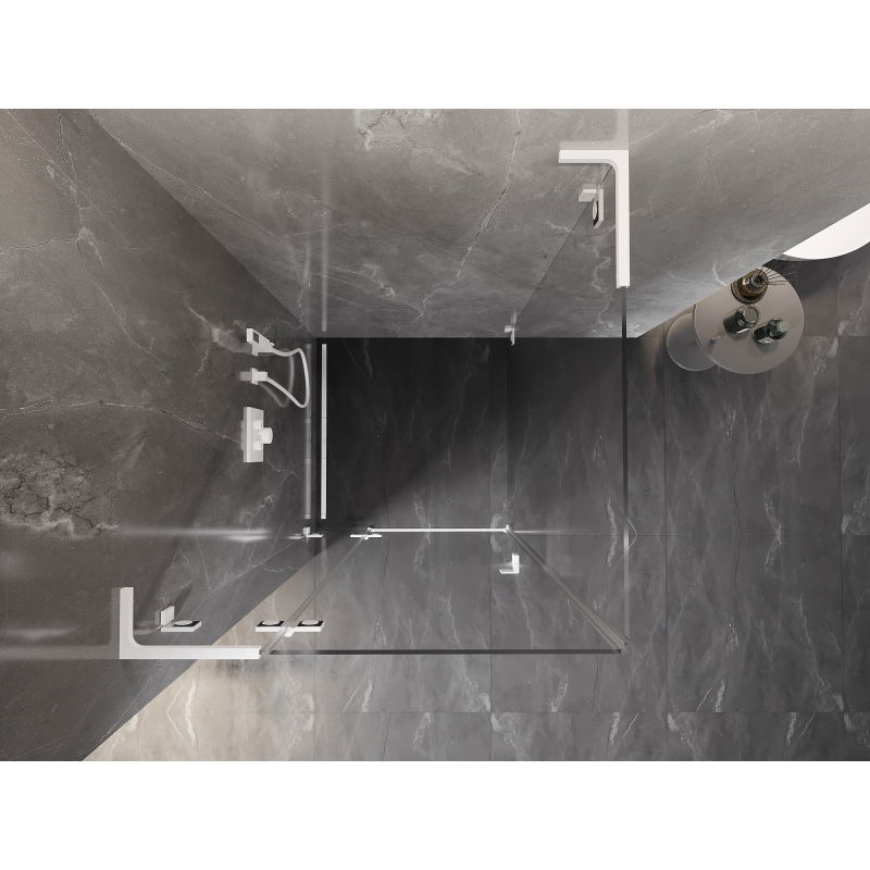 Mexen Lunar L dušo kabina su kairiais vyriais 80 x 80 cm, skaidri, balta - 834L-080-080-20-00-L