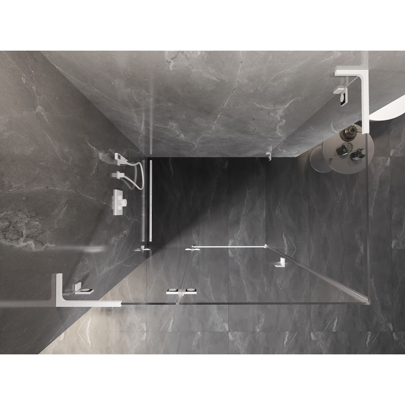 Mexen Lunar L kairioji atveriama dušo kabina 90 x 80 cm, permatoma, balta - 834L-090-080-20-00-L