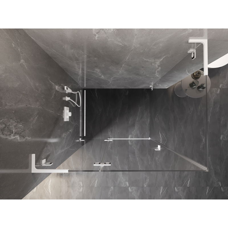 Mexen Lunar L dušo kabina atveriama kairinė 100 x 80 cm, permatoma, balta - 834L-100-080-20-00-L