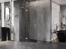 Mexen Lunar L dušo kabina, šarnyrinė, kairinė 90 x 70 cm, skaidri, matinė auksinė - 834L-090-070-55-00-L
