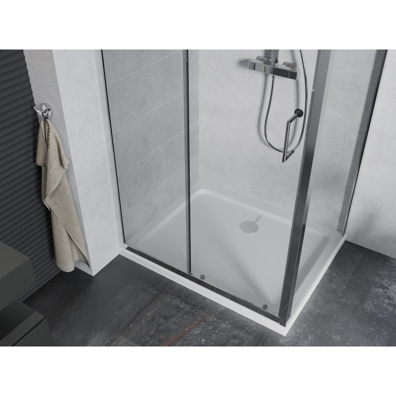 Mexen Apia stumiama dušo kabina 130 x 80 cm, permatomas, chromas + Flat dušo padėklas - 840-130-080-01-00-4010