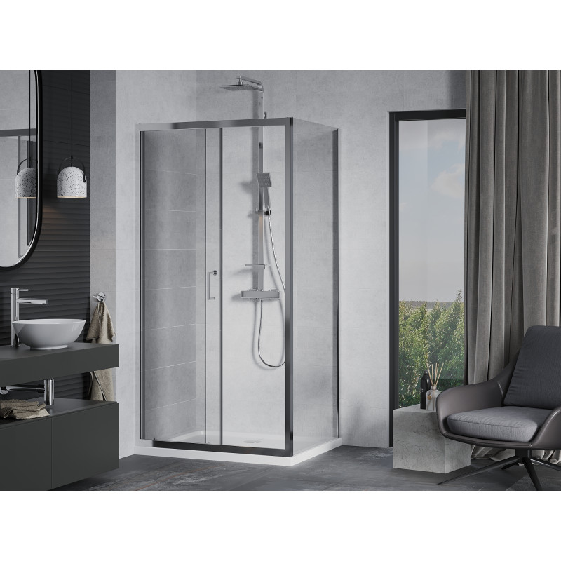 Mexen Apia stumdomos dušo kabina 140 x 70 cm, skaidrus, chromas + Flat padėklas - 840-140-070-01-00-4010