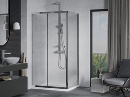 Mexen Apia 140 x 90 cm stumdomas dušo kabinas, skaidrus, chromas + Flat padėklas - 840-140-090-01-00-4010