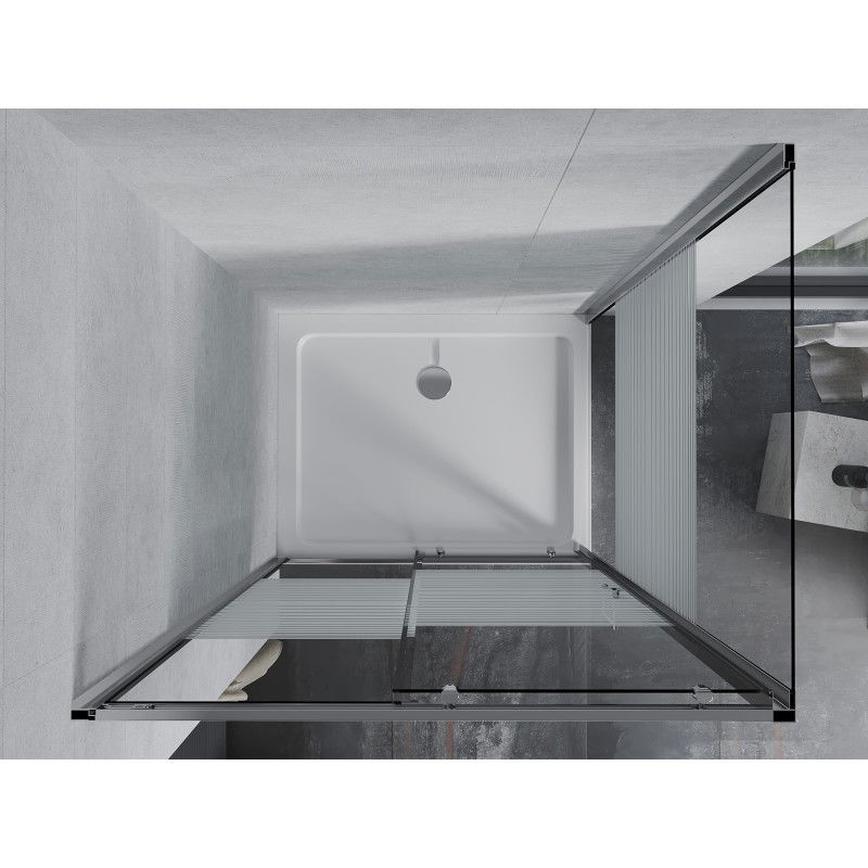 Mexen Apia stumdomas dušo kabina 90 x 80 cm, balti ruožai, chromas + plokščias padėklas - 840-090-080-01-20-4010