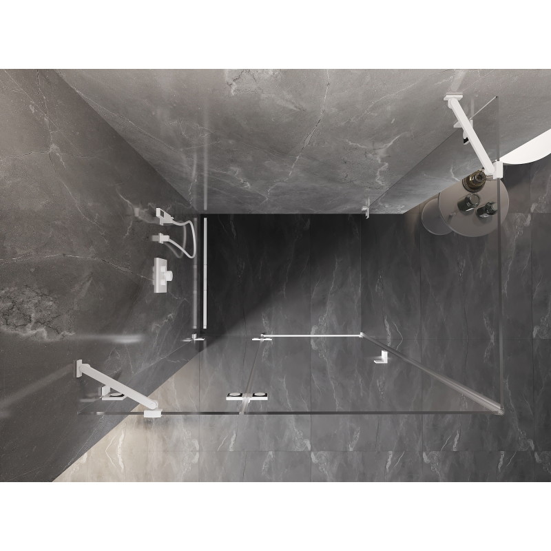 Mexen Lunar atsidarantis kairysis dušo kabina 100 x 80 cm, permatomas, baltas - 834-100-080-20-00-L