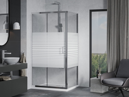 Mexen Apia stumdoma dušo kabina 120 x 90 cm, Dirželiai, Chromo + dušo padėklas Flat - 840-120-090-01-20-4010