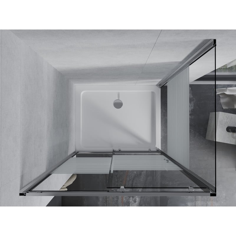 Mexen Apia stumdomas dušo kabinas 130 x 90 cm, baltos juostos, chromas + plokščias padėklas - 840-130-090-01-20-4010