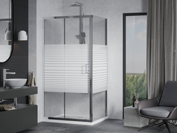 Mexen Apia stumdoma dušo kabina 140 x 80 cm, Dirželiai, Chromo + dušo padėklas Flat - 840-140-080-01-20-4010