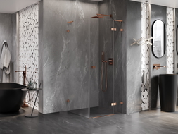 Mexen Lunar L dešinė atveriama dušo kabina 80 x 80 cm, skaidri, rožinis auksas - 834L-080-080-60-00-P