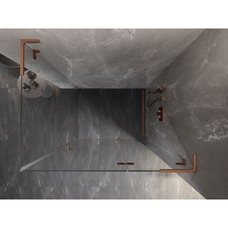 Mexen Lunar L varstoma dešinė dušo kabina 95 x 80 cm, skaidri, šlifuotas varis - 834L-095-080-65-00-P