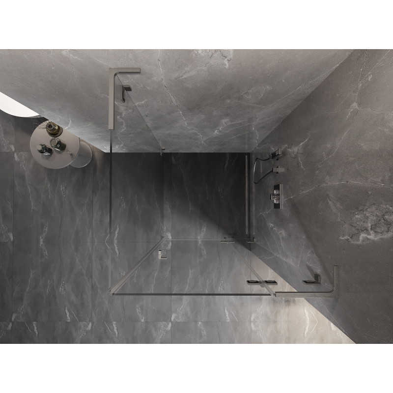 Mexen Lunar L 90 x 90 cm dešinysis dušo kabinas, permatomas, šlifuotas nikelis - 834L-090-090-97-00-P